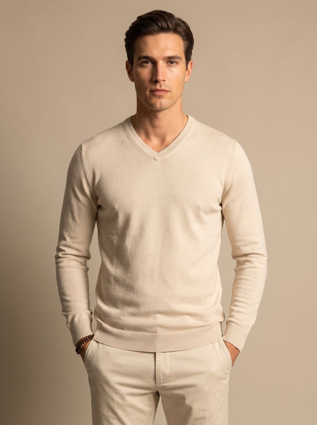Men's Lightweight Stretch V-Neck Knit Jumper