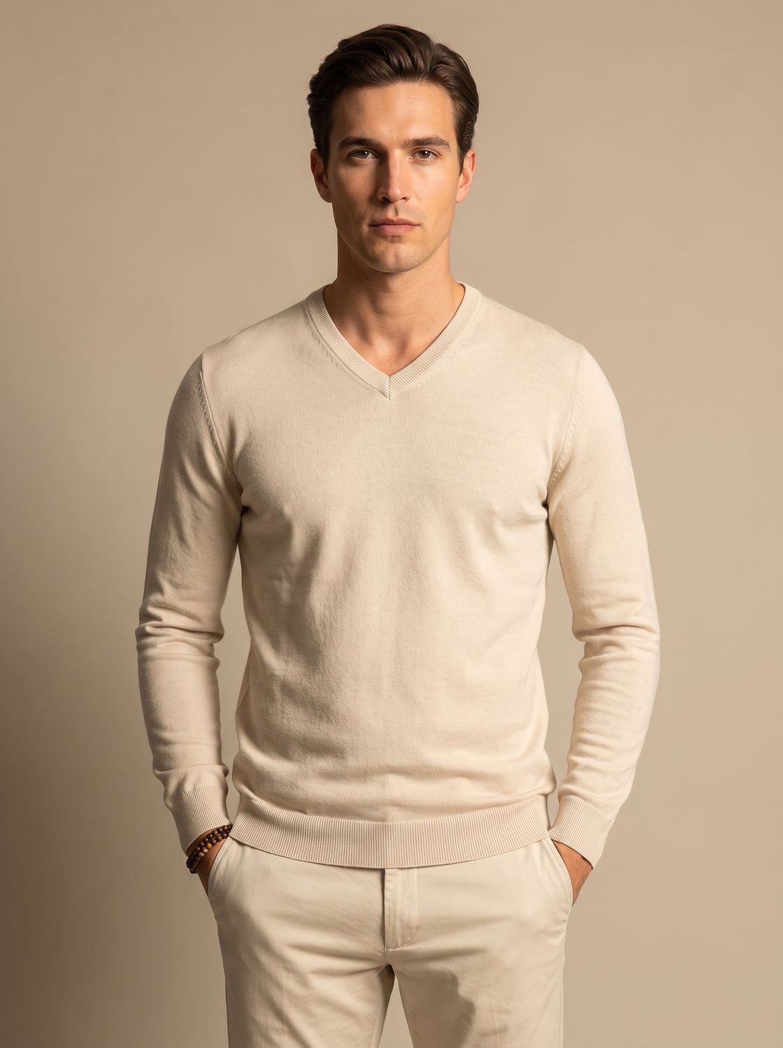 Men's Lightweight Stretch V-Neck Knit Jumper