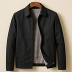 Men's Shirt-Collar Zip Harrington with Check Lining - Black