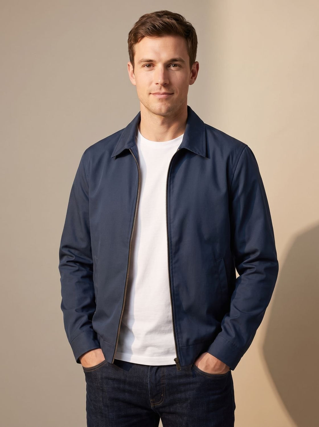 Men's Shirt-Collar Zip Harrington with Check Lining