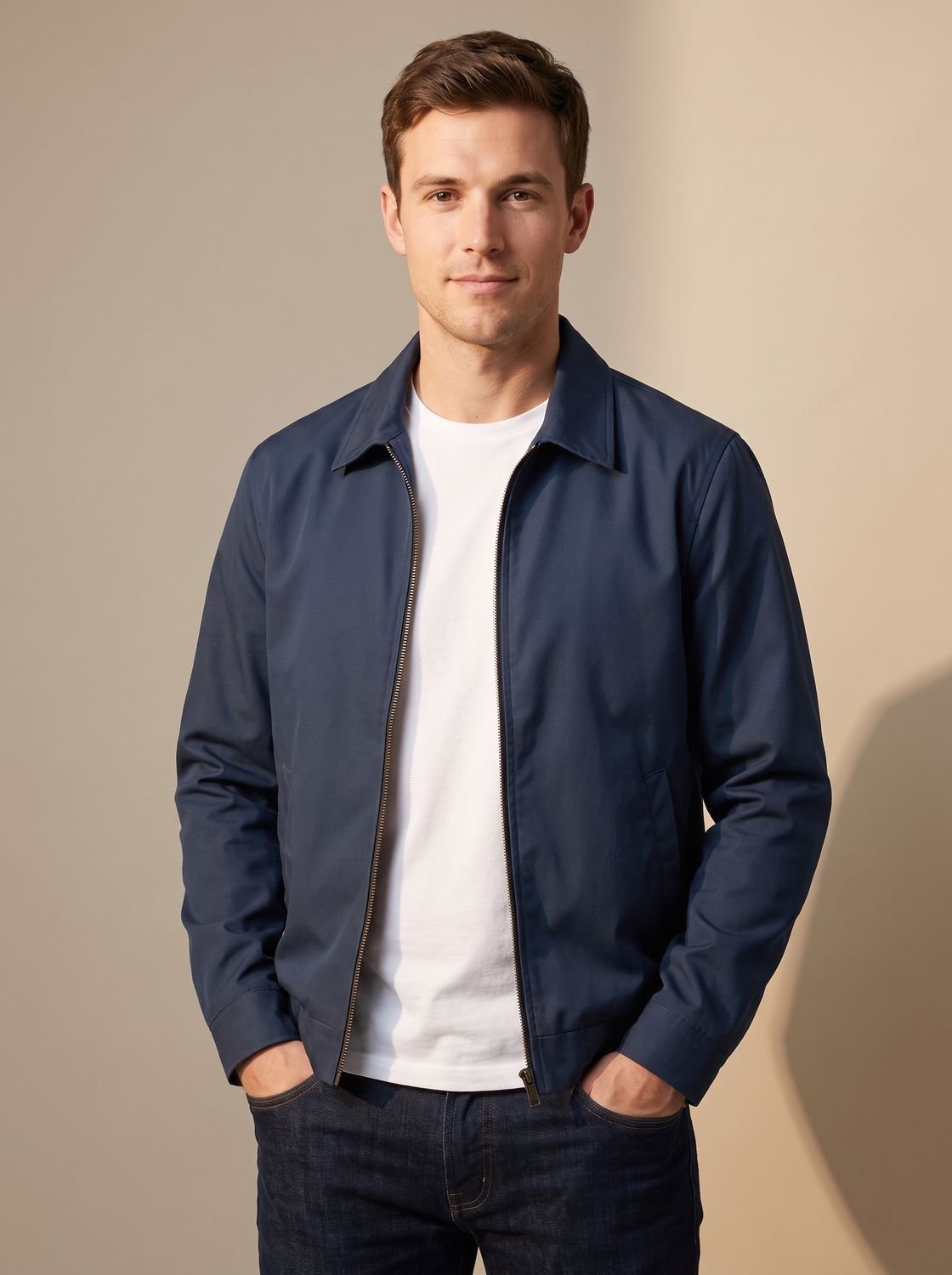 Men's Shirt-Collar Zip Harrington with Check Lining