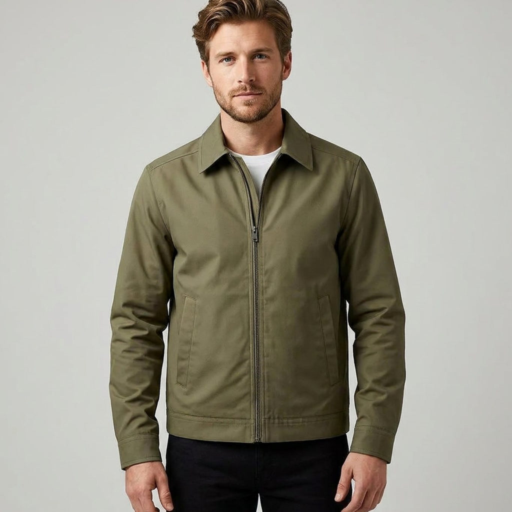 Men's Shirt-Collar Zip Harrington with Check Lining