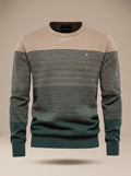Men's Sporty Striped Crew Neck Knitted Jumper - Green