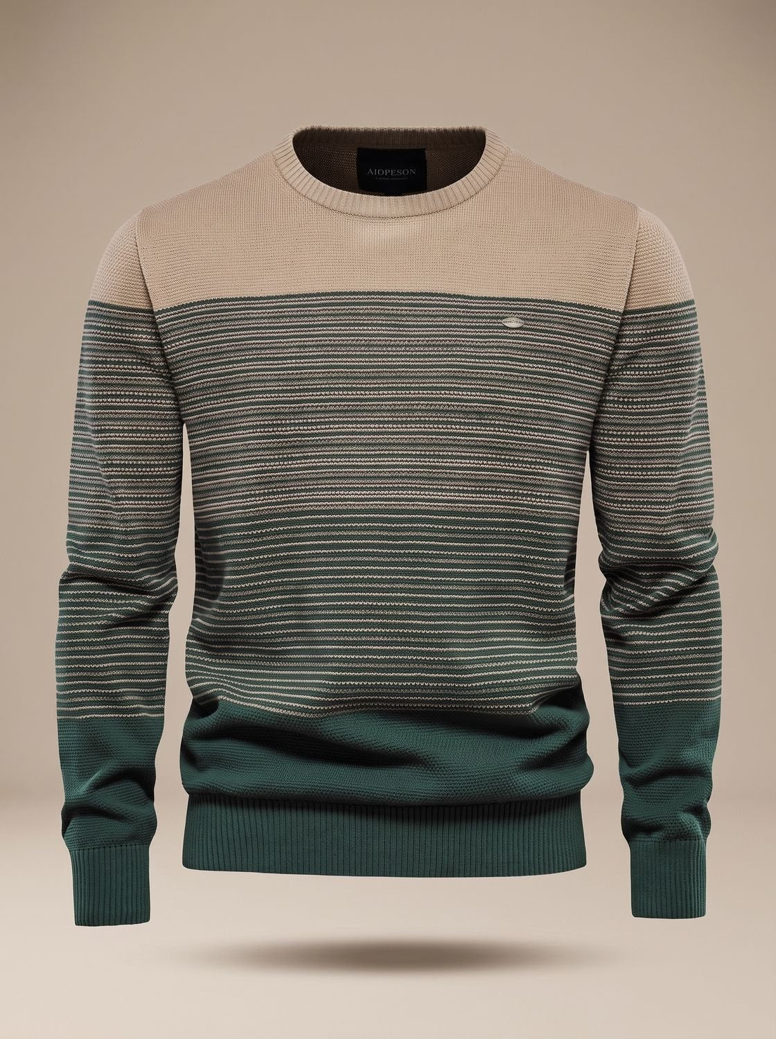 Men's Sporty Striped Crew Neck Knitted Jumper - Green