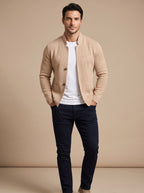 Men's Three-Button Stand Collar Textured Cardigan