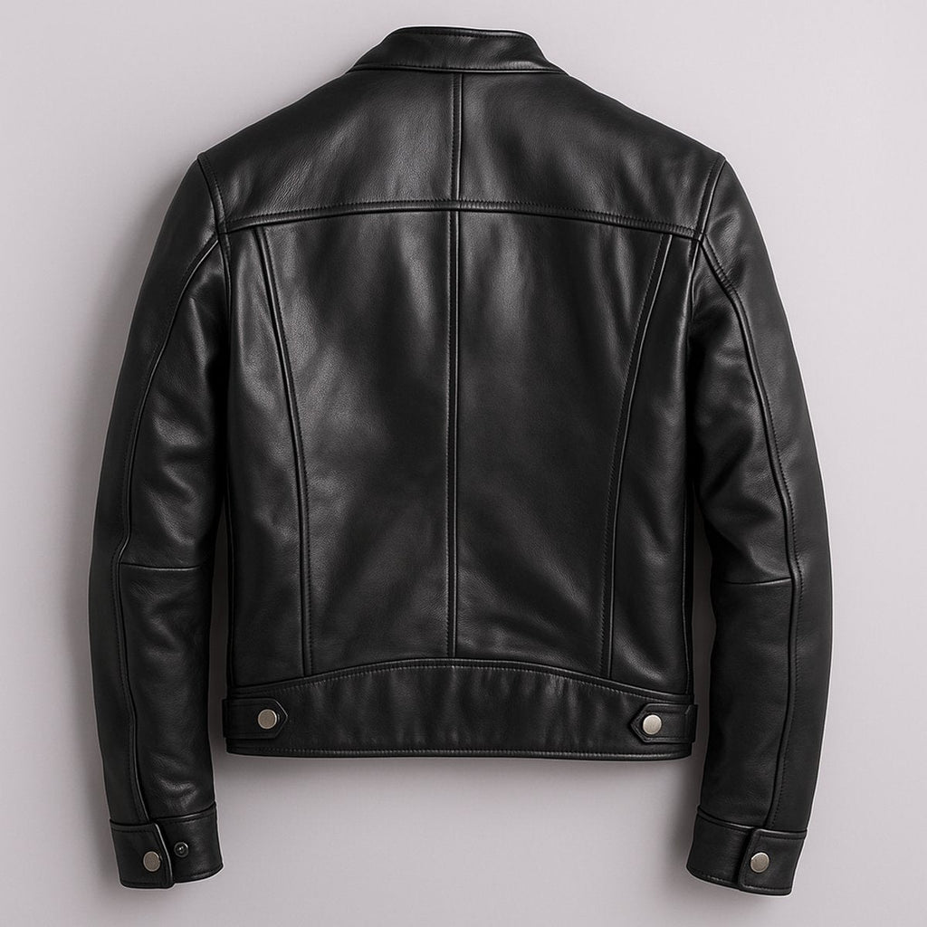Men's Vintage Leather-Look Full-Zip Biker Jacket
