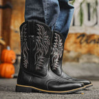 Men's Square Toe Leather Western Boots with Stitched Shaft