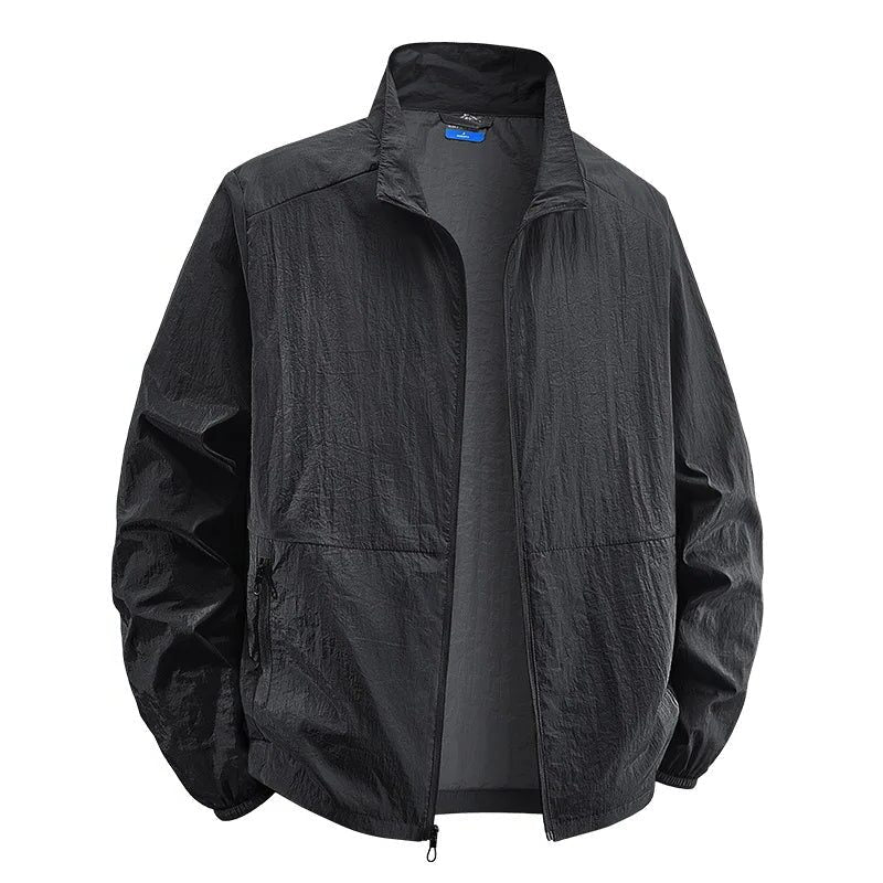 Men's Crinkle-Texture Casual Zip Jacket - Black