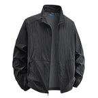 Men's Crinkle-Texture Casual Zip Jacket - Black