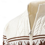 Women's Ribbed Knit Stand Collar Fair Isle Zip Cardigan