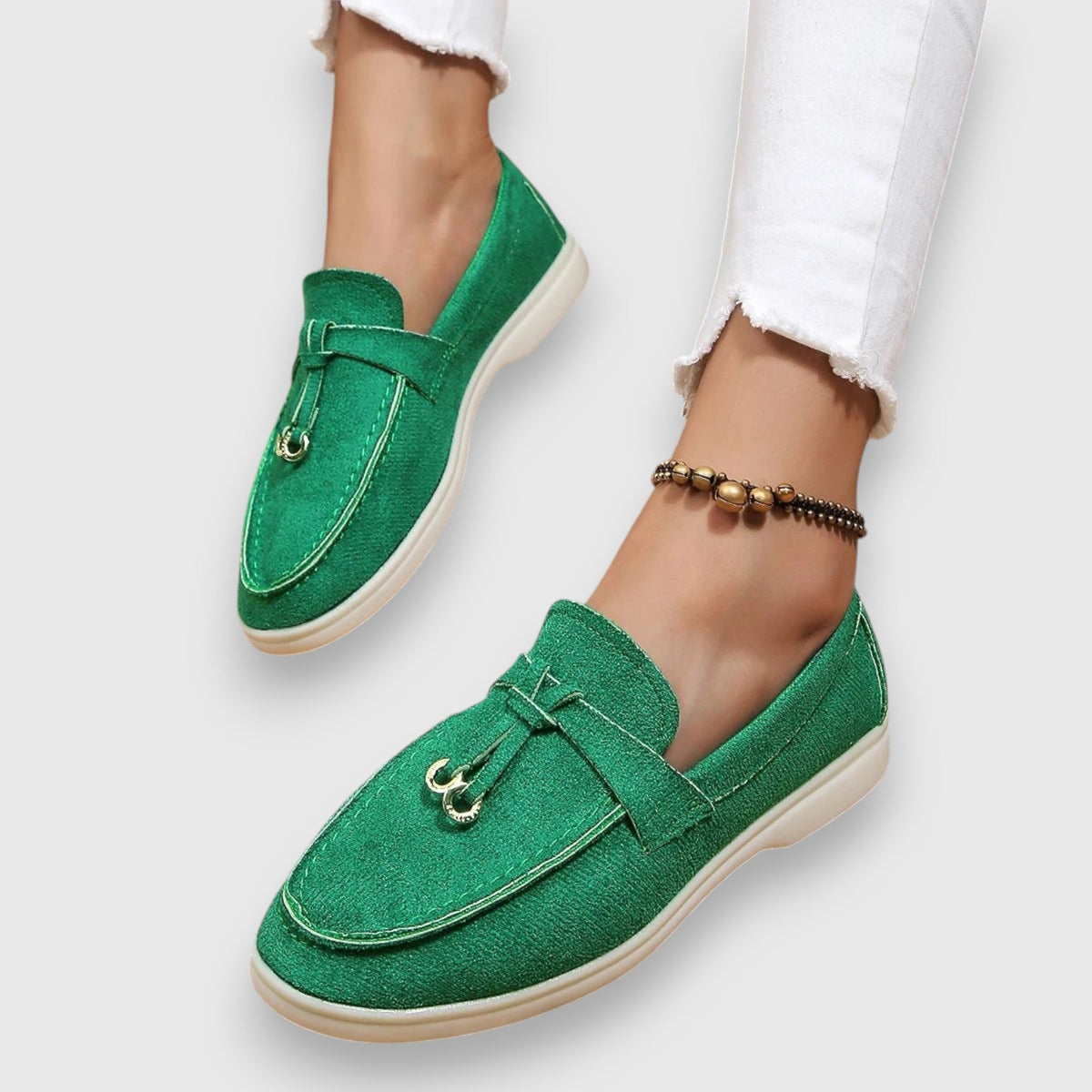 Women's Slip-On Tassel Loafers with Flat Sole – Green