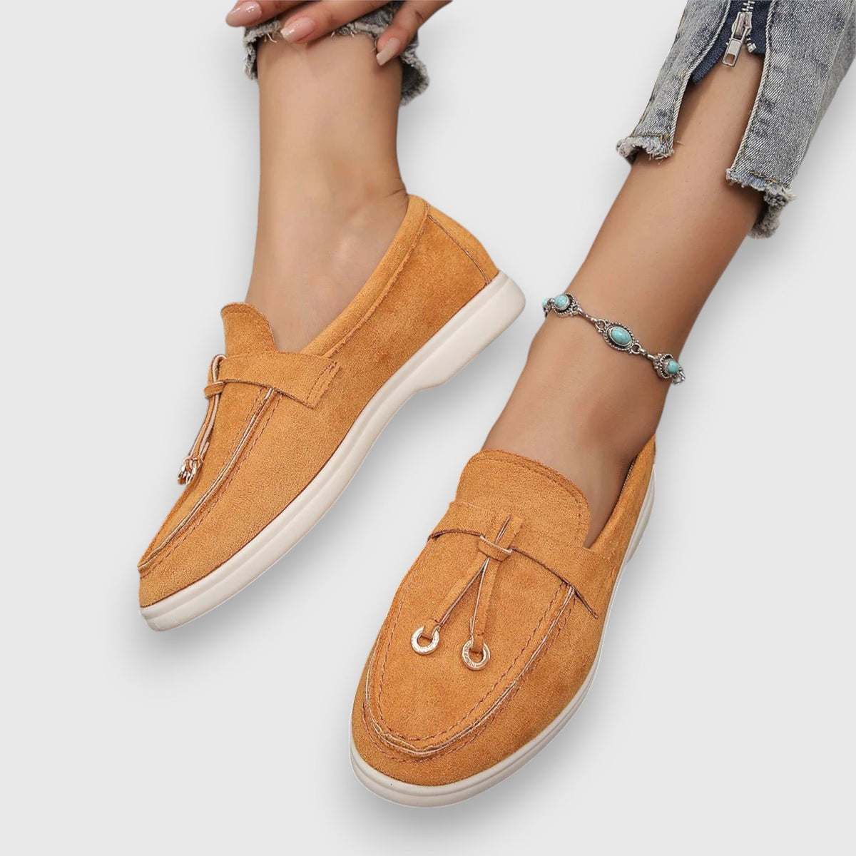 Women's Slip-On Tassel Loafers with Flat Sole – Orange