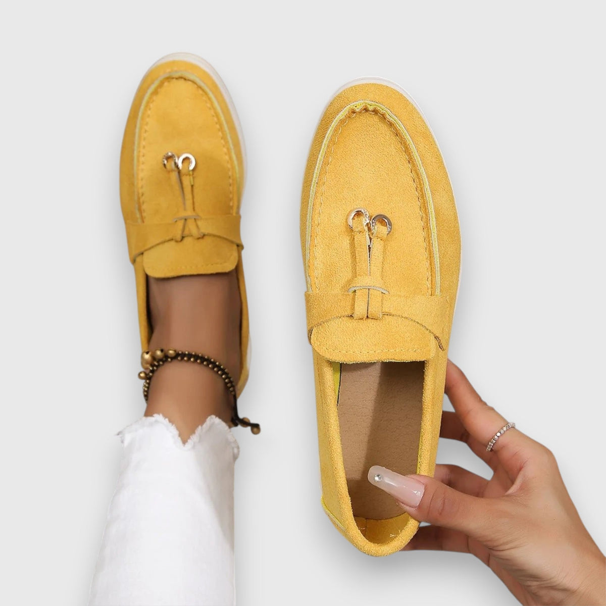 Women's Slip-On Tassel Loafers with Flat Sole – Yellow