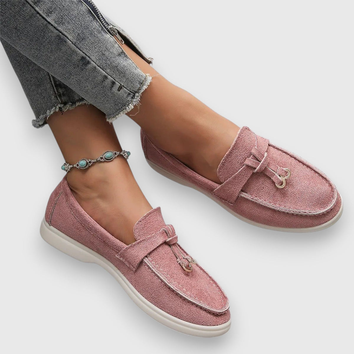 Women's Slip-On Tassel Loafers with Flat Sole – Pink