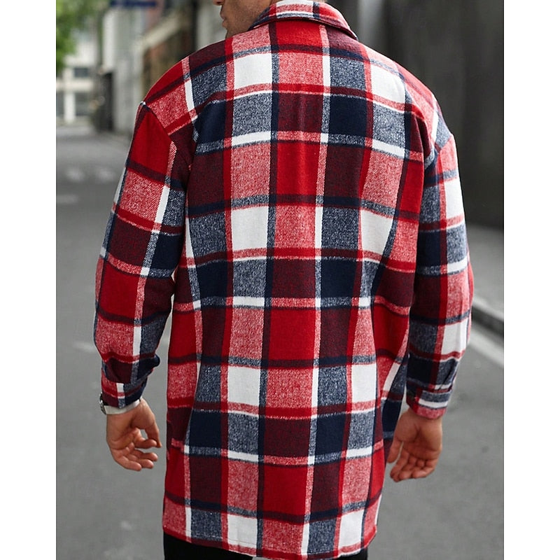Women's Lapel Collar Check Overshirt with Utility Pockets