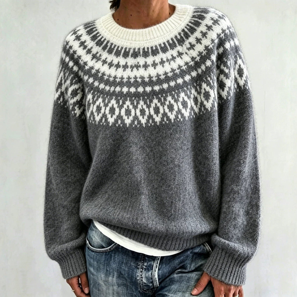 Women's Fair Isle Yoke Jumper with Plain Knit Body