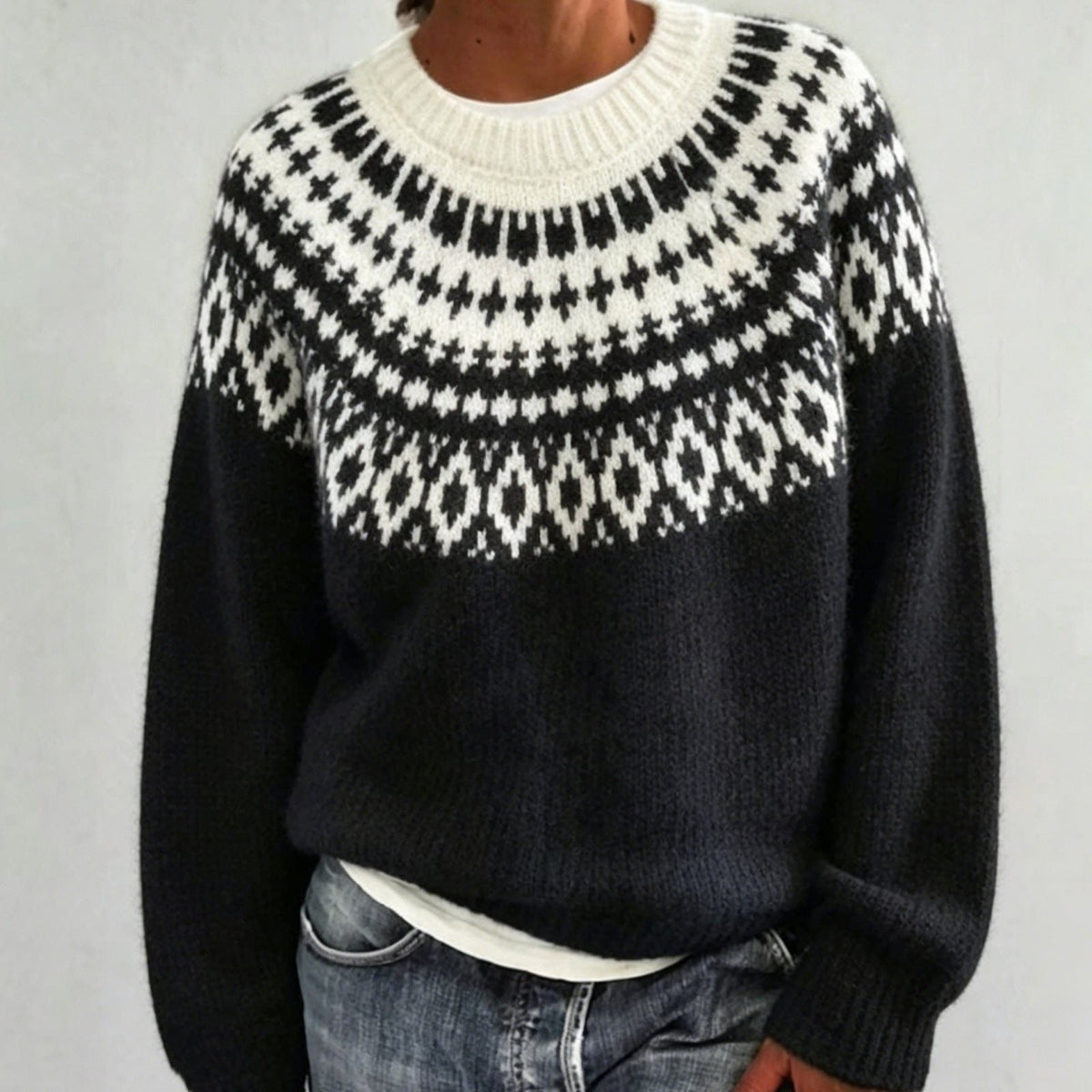 Women's Fair Isle Yoke Jumper with Plain Knit Body