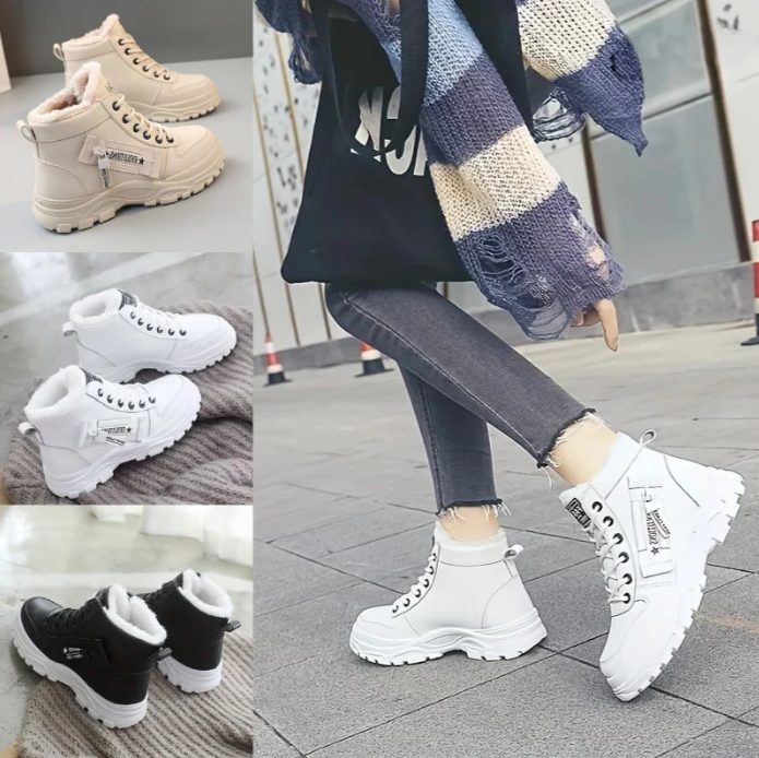 Women's Sporty Chunky Sole Sherpa Winter Boots with Padded Collar