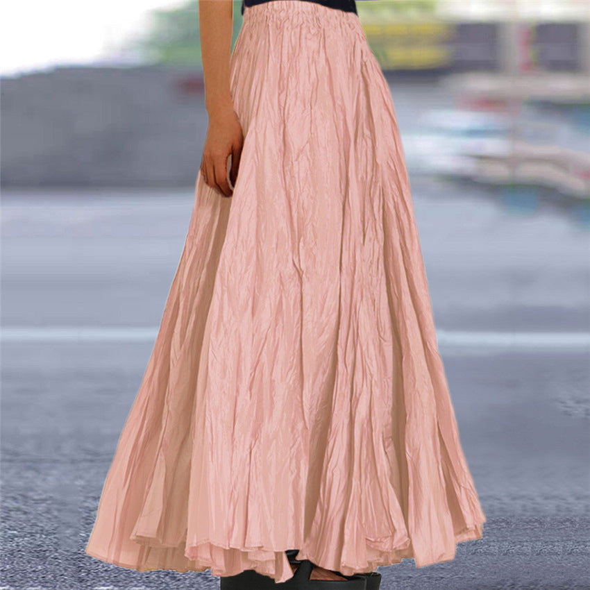 Women's Crinkle Pleated Maxi Skirt with Elasticated Waist