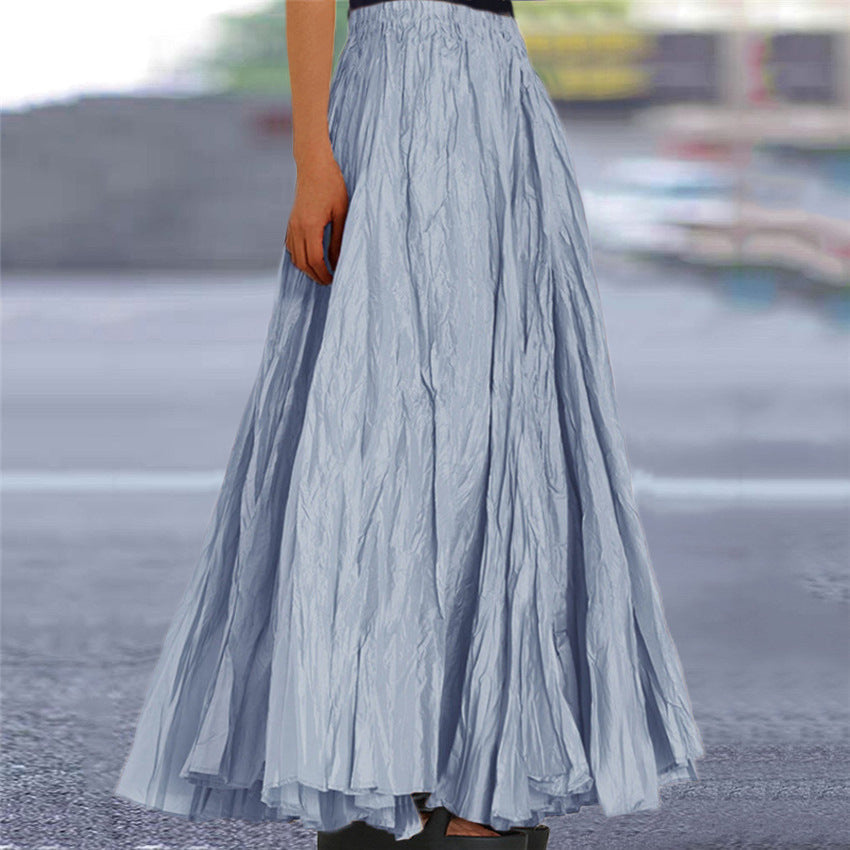 Women's Crinkle Pleated Maxi Skirt with Elasticated Waist