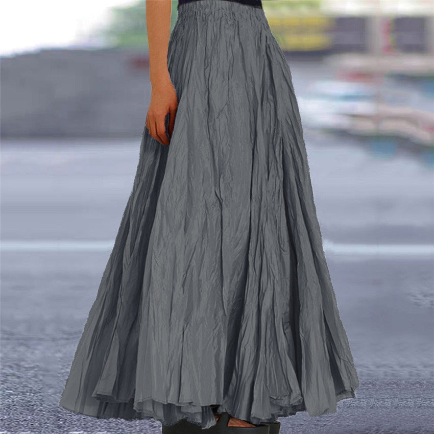 Women's Crinkle Pleated Maxi Skirt with Elasticated Waist – Dark Grey