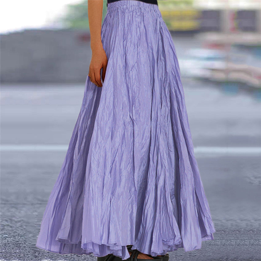 Women's Crinkle Pleated Maxi Skirt with Elasticated Waist