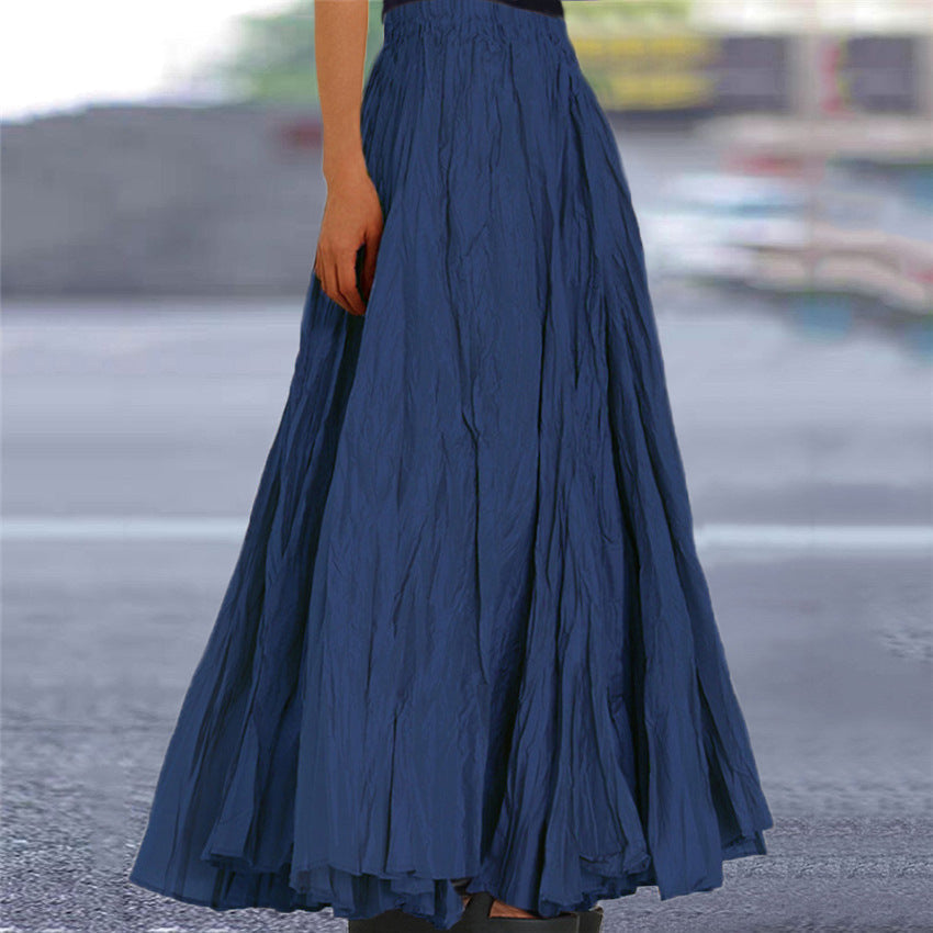 Women's Crinkle Pleated Maxi Skirt with Elasticated Waist – Royal blue