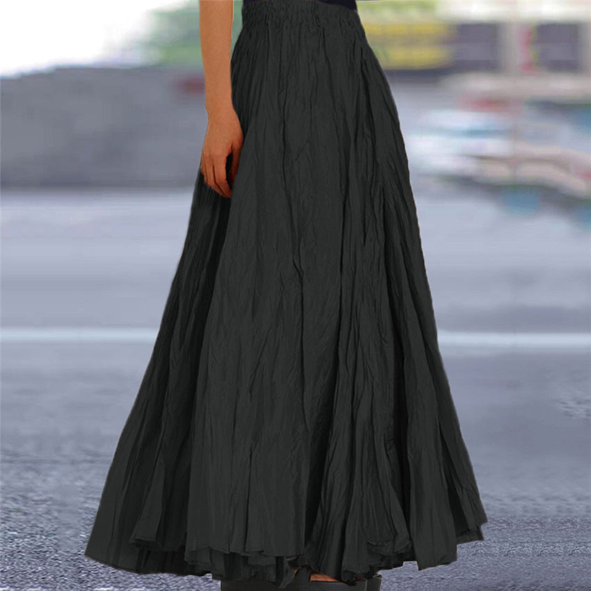 Women's Crinkle Pleated Maxi Skirt with Elasticated Waist – Black