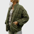 Women's Zip-Front Oversized Quilted Bomber – Green