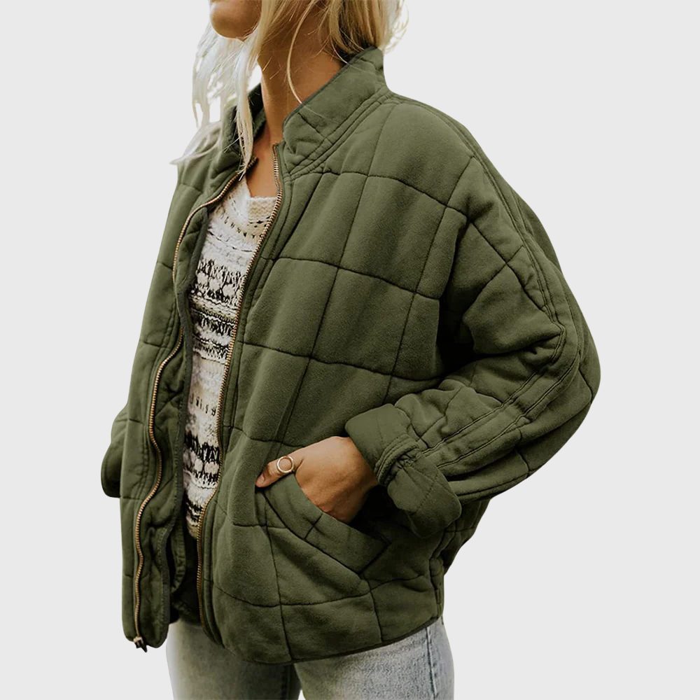 Women's Zip-Front Oversized Quilted Bomber – Green