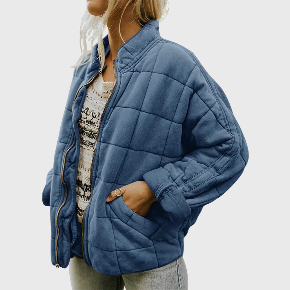 Women's Zip-Front Oversized Quilted Bomber – Blue