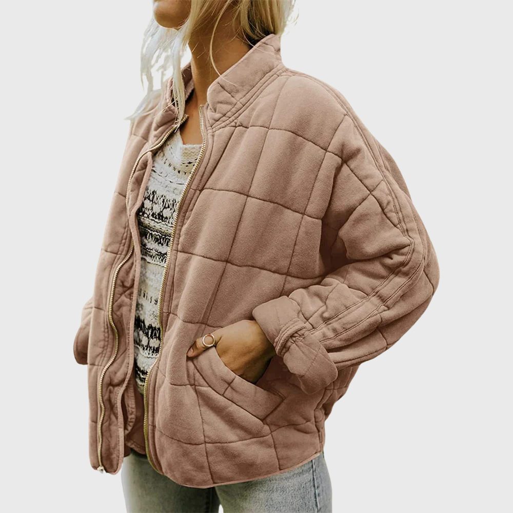 Women's Zip-Front Oversized Quilted Bomber – Khaki