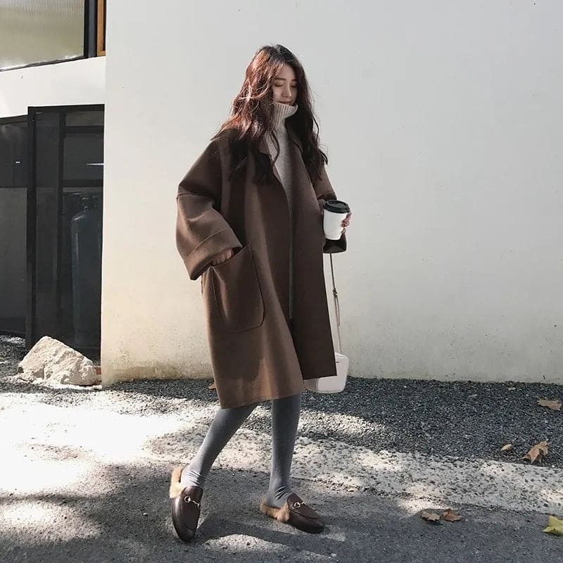 Women's Relaxed Longline Trench Coat in Wool Blend – Brown