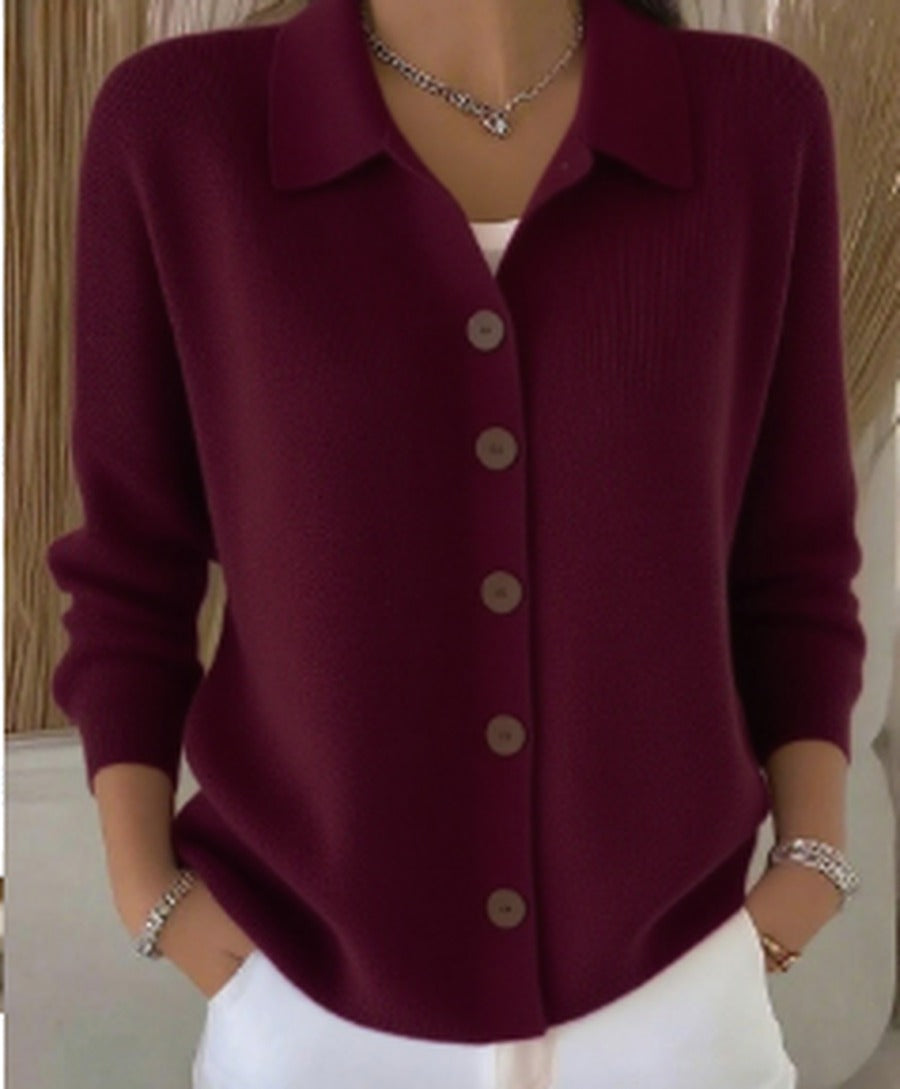 Women's Button-Front Cardigan with Structured Collar