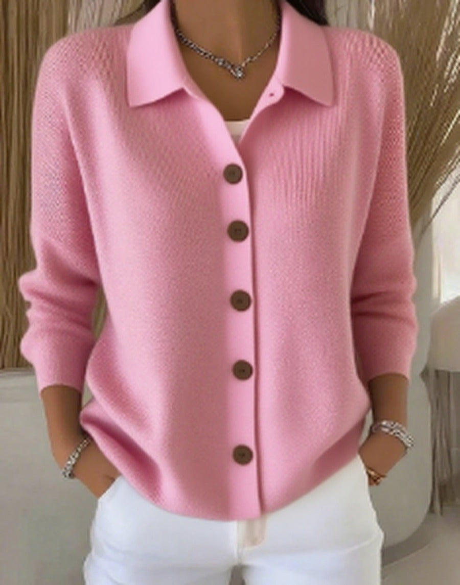 Women's Button-Front Cardigan with Structured Collar