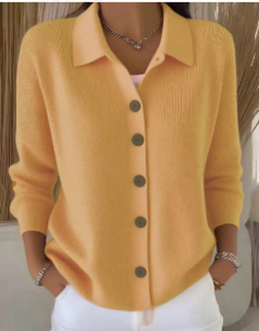 Women's Button-Front Cardigan with Structured Collar