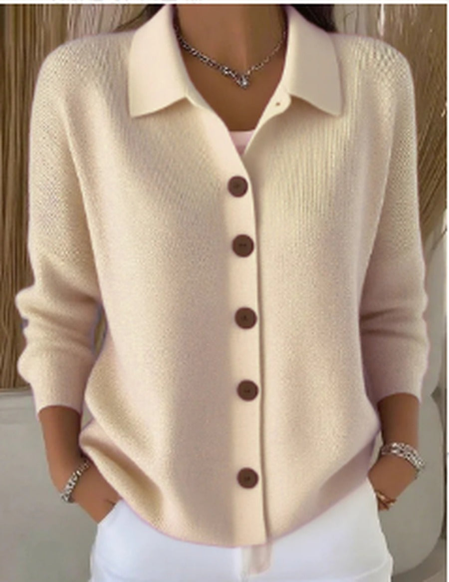 Women's Button-Front Cardigan with Structured Collar – Beige