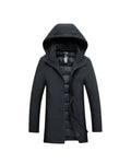 Men's Padded Hooded Parka Extended Hem Everyday Warmth – Black
