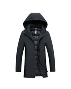 Men's Padded Hooded Parka Extended Hem Everyday Warmth – Black