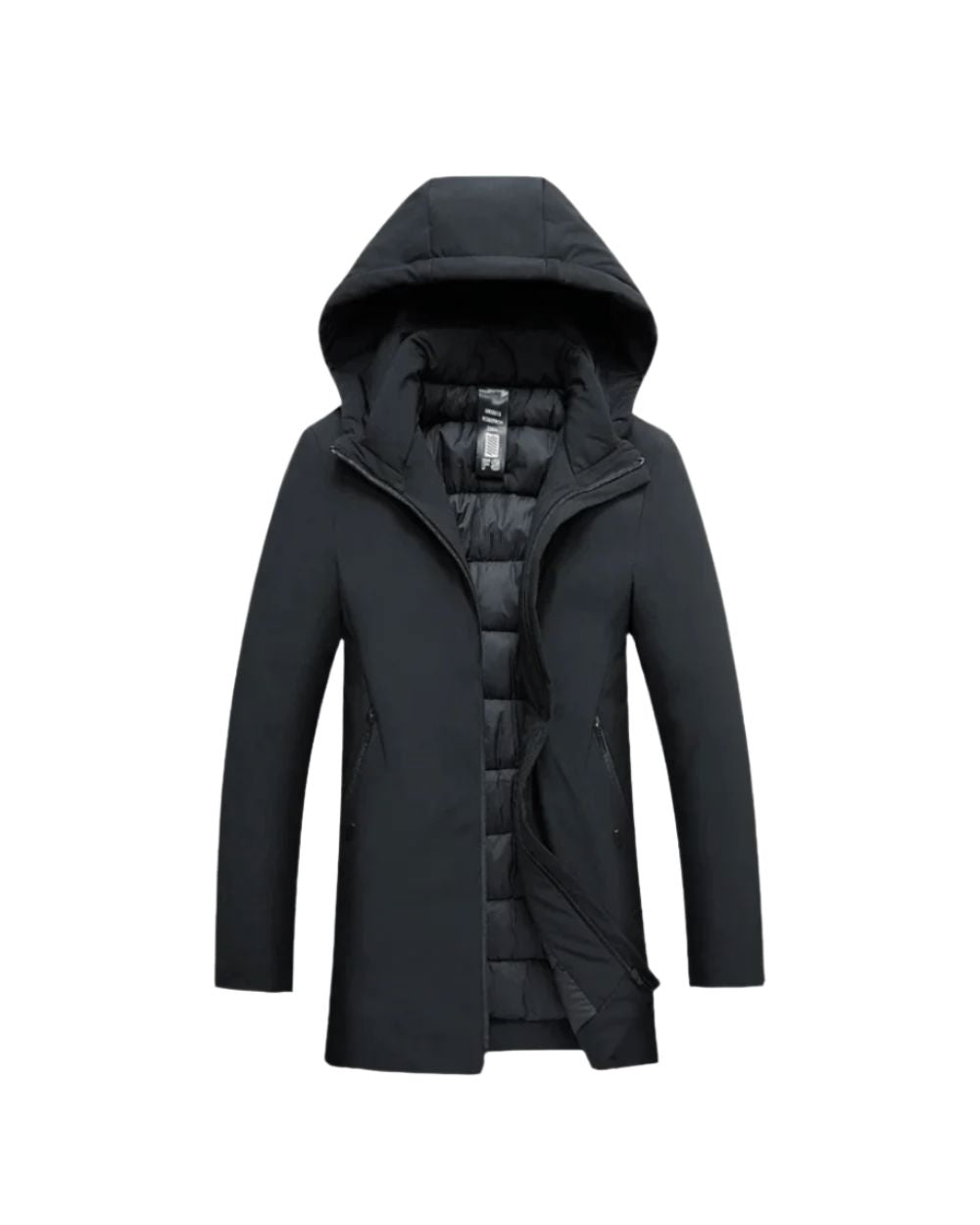 Men's Padded Hooded Parka Extended Hem Everyday Warmth – Black