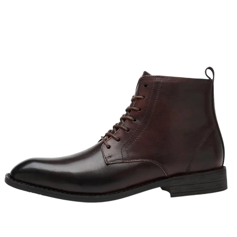 Men's Smooth Leather Ankle Boots with Low Heel – Dark Brown