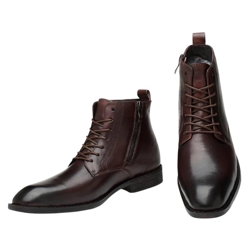 Men's Smooth Leather Ankle Boots with Low Heel