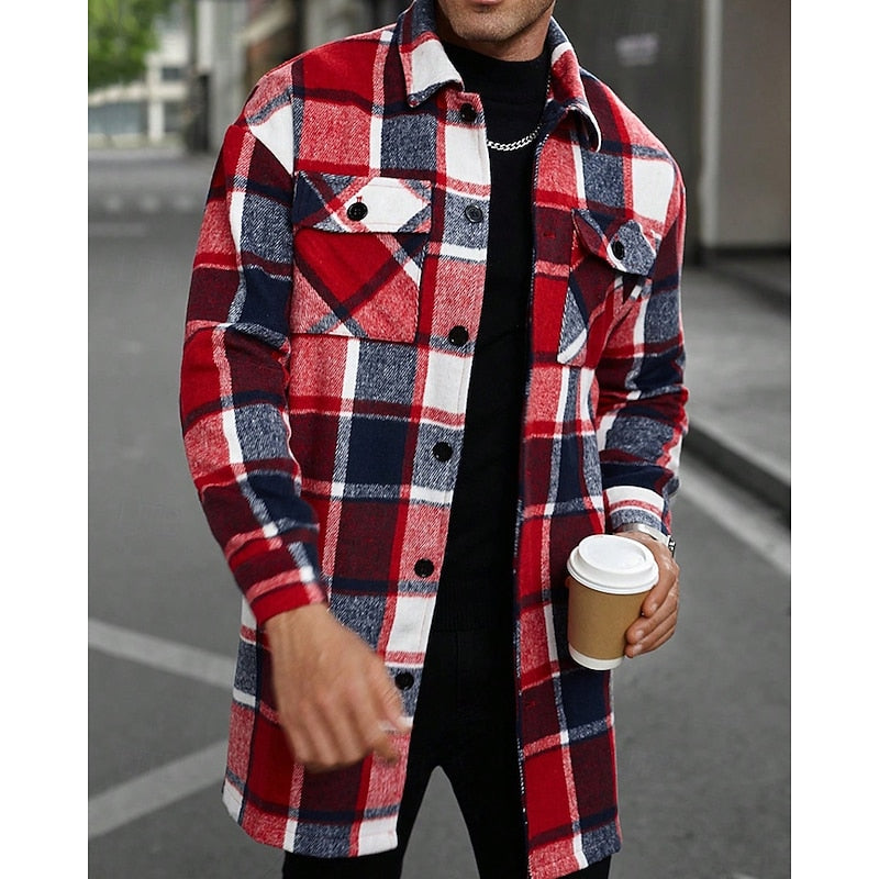 Women's Lapel Collar Check Overshirt with Utility Pockets