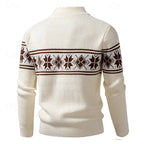 Women's Ribbed Knit Stand Collar Fair Isle Zip Cardigan