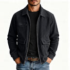 Men's Cord Zip-Front Overshirt Jacket with Flap Pockets
