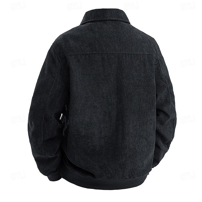 Men's Cord Zip-Front Overshirt Jacket with Flap Pockets