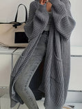 Women's Longline Oversized Chunky Ribbed Cardigan – Light Grey