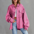 Women's Frayed Edge Boyfriend Denim Shacket - Hot Pink