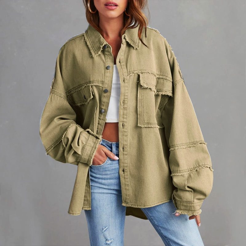 Women's Frayed Edge Boyfriend Denim Shacket