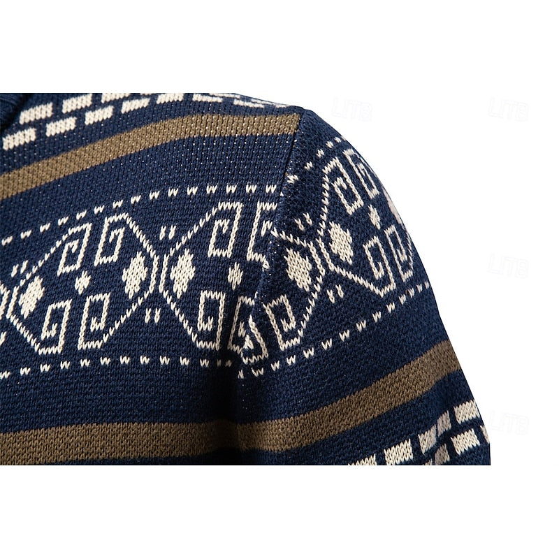 Women's Stand Collar Zip-Up Fair Isle Knit Cardigan